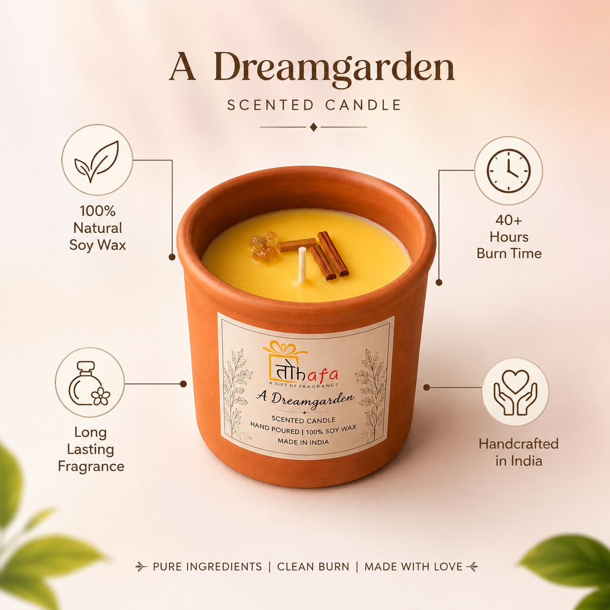 Handcrafted Terracotta Jar Scented Soy Wax Candle