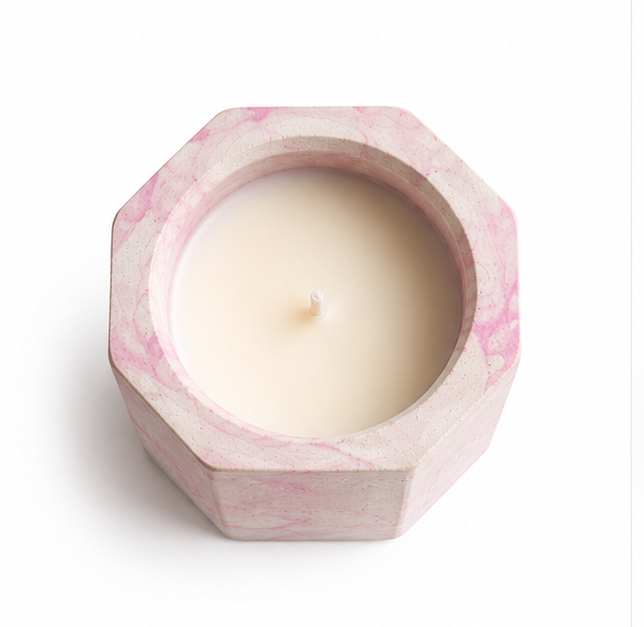 Tohafa Pink Marble Hexagon Concrete Candle