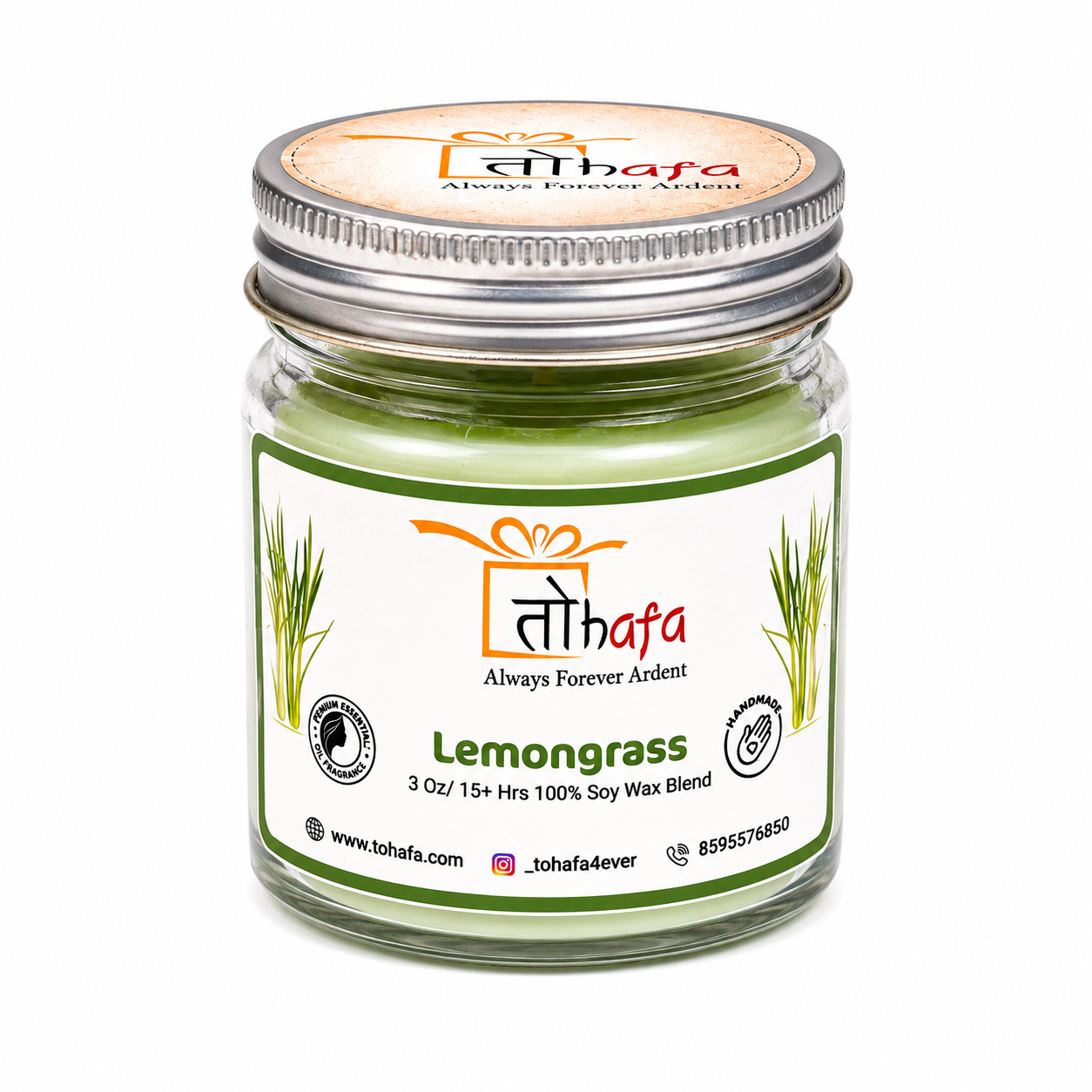 TOHAFA Lemongrass Soy Wax Jar Candle