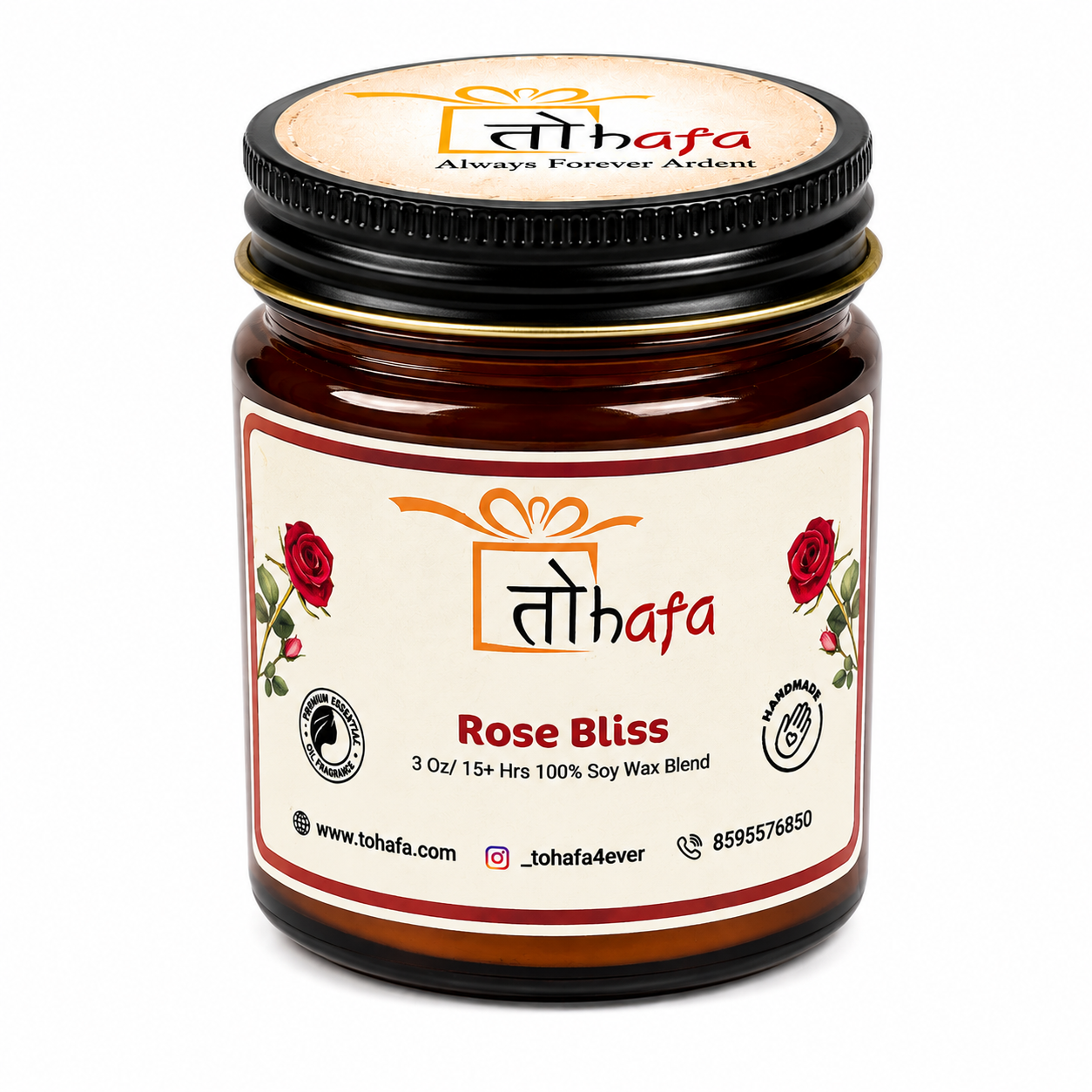 TOHAFA Rose Bliss Fragrance Soy Wax Jar Candle