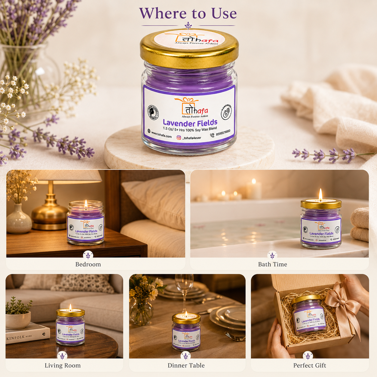 TOHAFA Soy Wax Jar Candle Gift Set Pack of 6