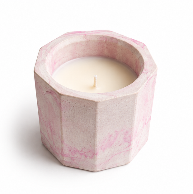 Tohafa Pink Marble Hexagon Concrete Candle